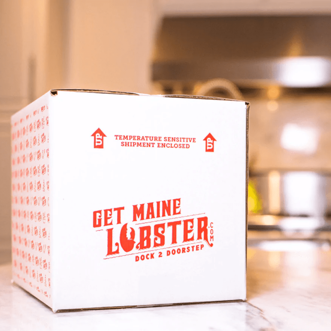 Get Maine Lobster delivery box on a kitchen counter