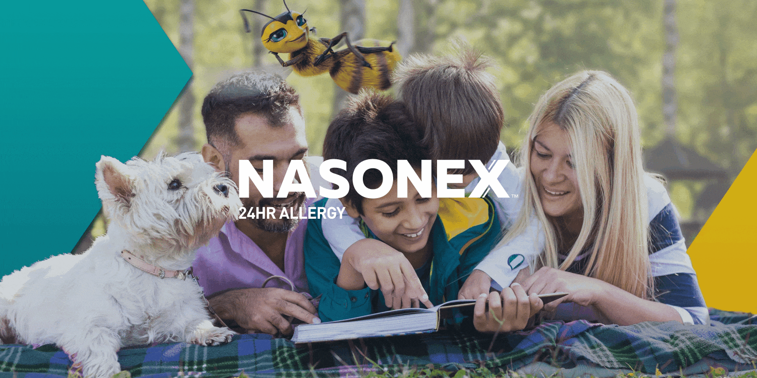 White Nasonex logo on a GIF background