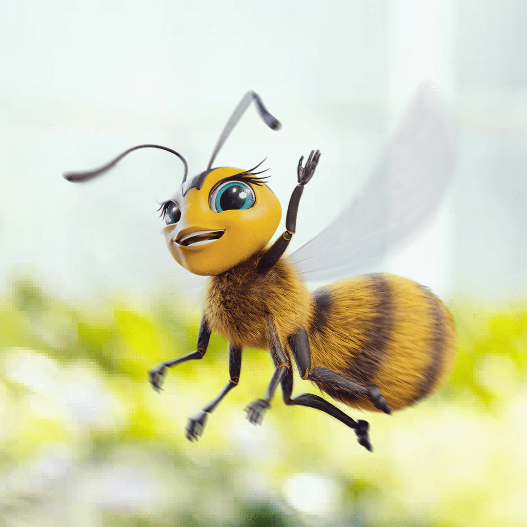 Nasonex girl bee waving hello with a smile