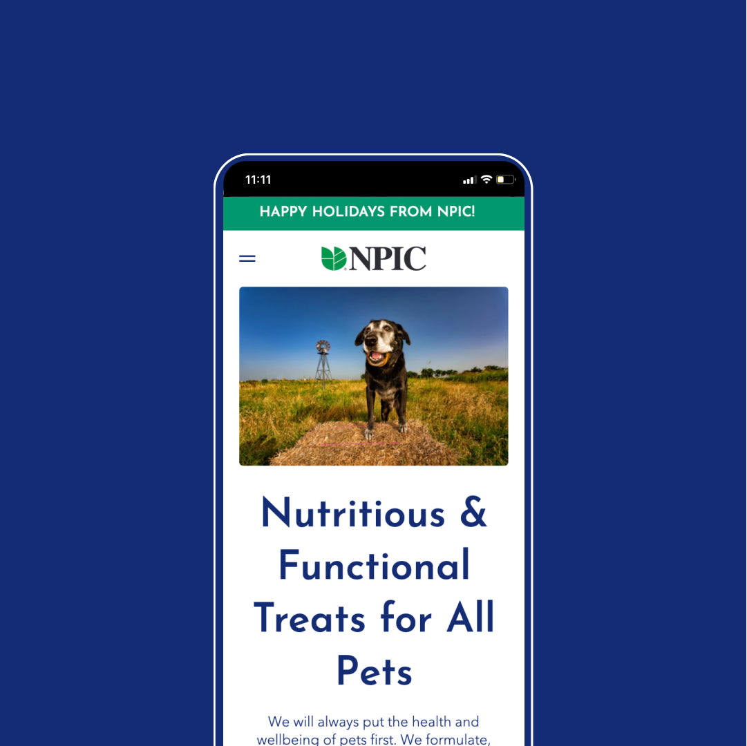 npic pet homepage on a mobile device