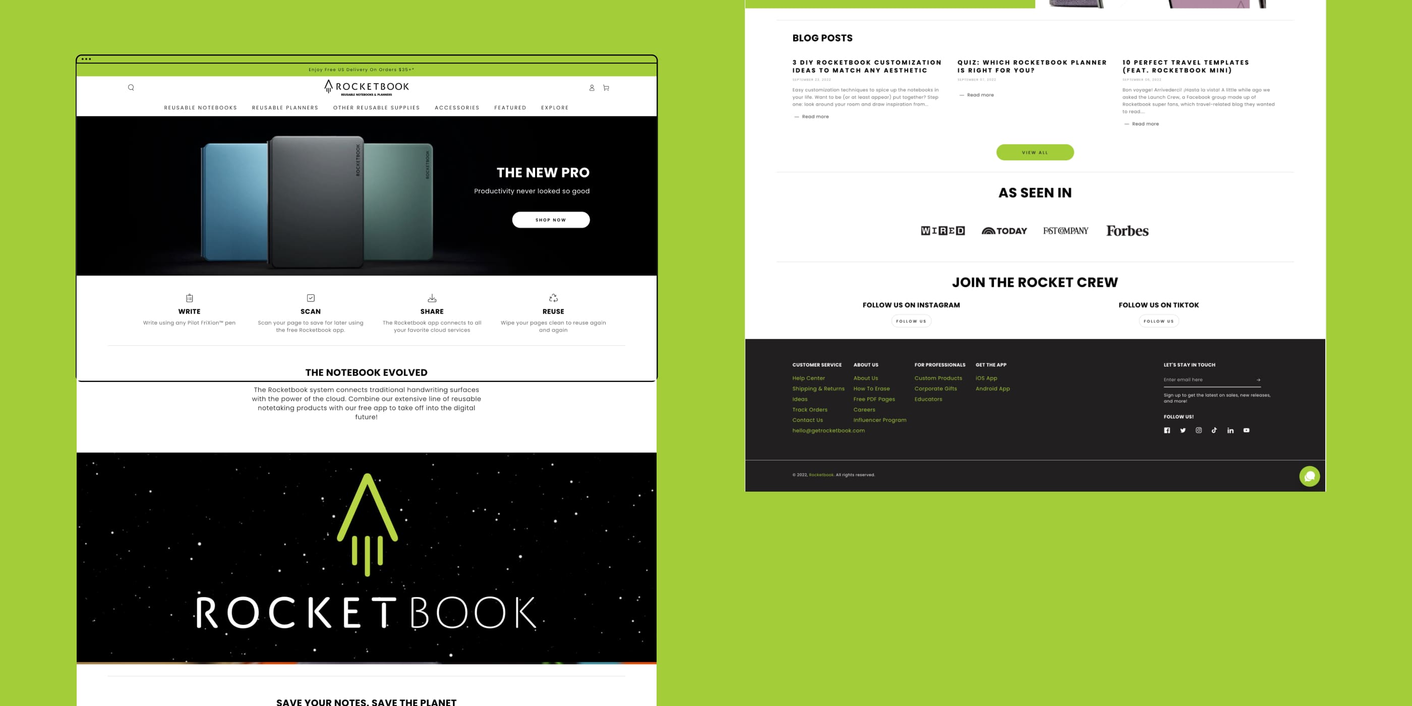 Rocketbook Homepage on a desktop device